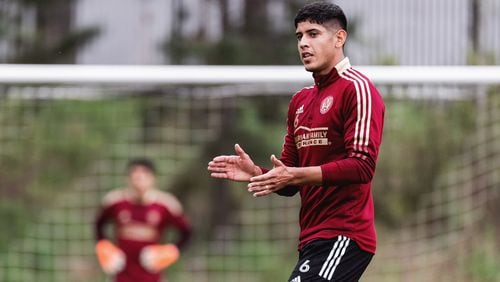 Atlanta United's Alan Franco reacts during training at the team's facility in Marietta.
