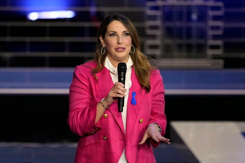 FILE - Republican National Committee chair Ronna McDaniel speaks before a Republican presidential primary debate hosted by NBC News, Nov. 8, 2023, at the Adrienne Arsht Center for the Performing Arts of Miami-Dade County in Miami. In the past few weeks, NBC reversed a decision to hire former Republican National Committee head McDaniel as a political contributor following a revolt by some of its best-known personalities. (AP Photo/Rebecca Blackwell, File)