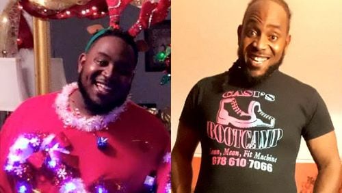 In the photo on the left, taken in December 2016, Eric Morgan weighed 346 pounds. In the photo on the right, taken this month, he weighed 220 pounds. (All photos contributed by Eric Morgan)