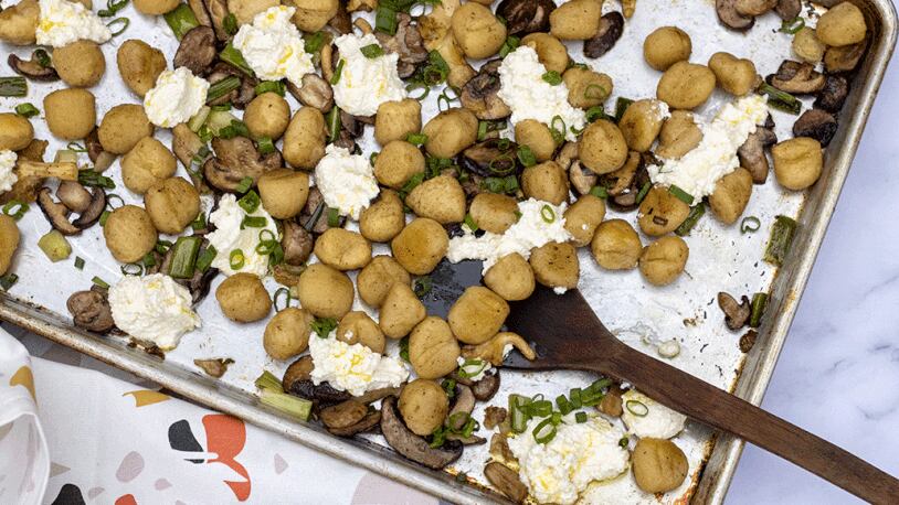 Sheet Pan Gnocchi with Wild Mushrooms and Ricotta. (Kate Williams for The Atlanta Journal-Constitution)