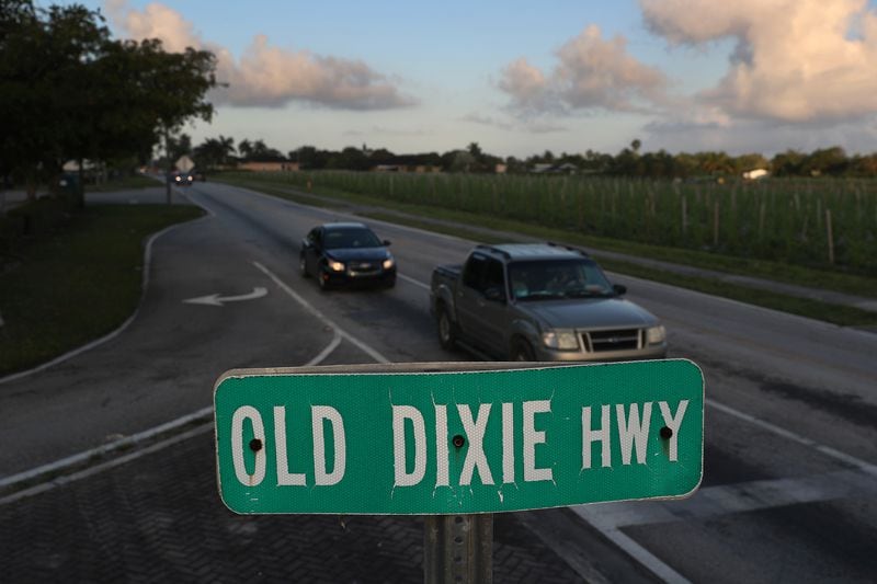 A street sign that reads "Old Dixie Hwy" is seen in Homestead, Florida. Miami-Dade commissioners unanimously approved renaming the county’s Old Dixie and West Dixie highways after Harriet Tubman, but U.S. 1 would remain Dixie Highway unless the state of Florida agrees to the change.