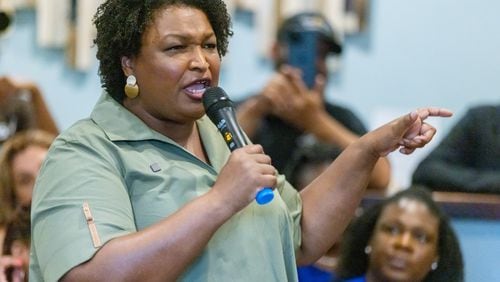 Democratic candidate for Georgia governor Stacy Abrams campaigned recently in Mitchell County, which has grown more Republican in the past decade. Abrams believes there are still votes there to be had. “You don’t win by county. You win by person,” she said. “I know that in the deepest reddest states in the deepest reddest counties, there are bright blue spots. There are light blue spots. There are purple spots that can be tinted a little bit.” (Steve Schaefer / steve.schaefer@ajc.com)