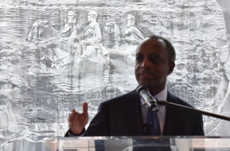 DeKalb County CEO Michael Thurmond delivers the keynote during a “Let Freedom Ring” event at Stone Mountain Park on the 50th anniversary of Martin Luther King Jr.’s assassination. HYOSUB SHIN / HSHIN@AJC.COM