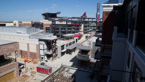 Construction of the apartments and retail shops at The Battery Atlanta continues as the first game at SunTrust Park nears. (Steve Schaefer/Special to the AJC)