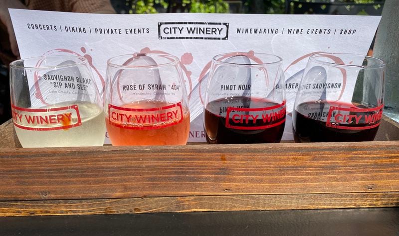The $15 wine flights at City Winery are flexible and affordable. (Ligaya Figueras / ligaya.figueras@ajc.com)
