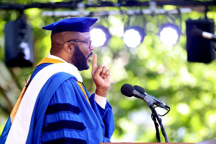Producer, director, entertainment, and entrepreneur Tyler Perry addressed the crowd during Emory University’s 2022 Commencement and received the honorary doctor of letters degree on Monday, May 9, 2022. Monday, May 9, 2022. Miguel Martinez /miguel.martinezjimenez@ajc.com