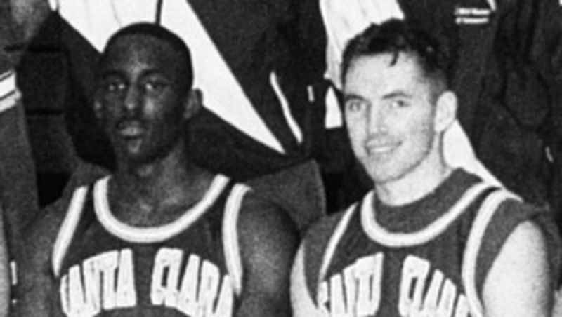 Lloyd Pierce, left, agreed in principle May 11, 2018 to become the Atlanta Hawks' next head coach. He was a teammate of NBA star Steve Nash, right, at Santa Clara for two seasons. (Photo courtesy of Santa Clara University)