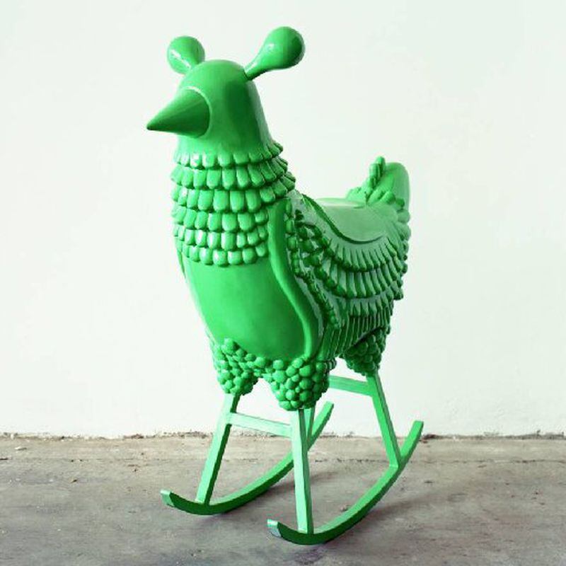 Spanish artist Jaime Hayon's "Green Chicken" (2008), lacquered fiberglass with metal base.