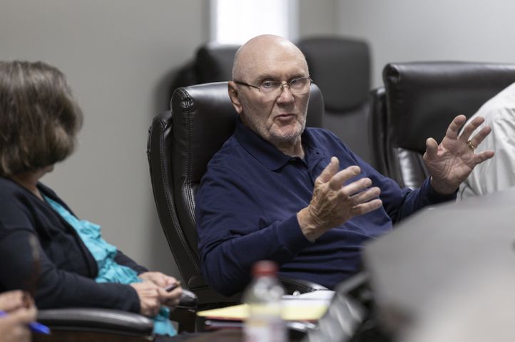John Artz, who opposed the measure, is shut down as he tries to make a motion before the Morgan County board of assessors voted to approve the Rivian tax exemption proposal in Madison on Wednesday, May 25, 2022.   (Bob Andres / robert.andres@ajc.com)