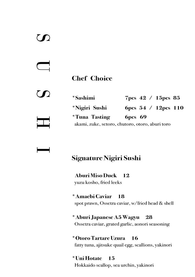 Brush Sushi menu