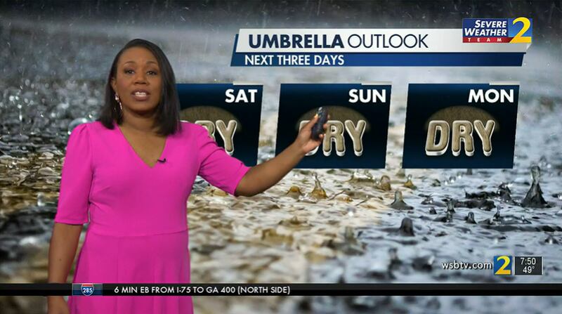 Channel 2 Action News meteorologist Eboni Deon gives a weather forecast Saturday, April 2, 2022.