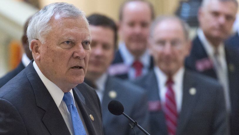 Gov. Nathan Deal speaks before signing several bills, including House Bill 338, in Atlanta, on Thursday. The new law details how the state will intervene in the lowest-performing schools. (DAVID BARNES / DAVID.BARNES@AJC.COM)