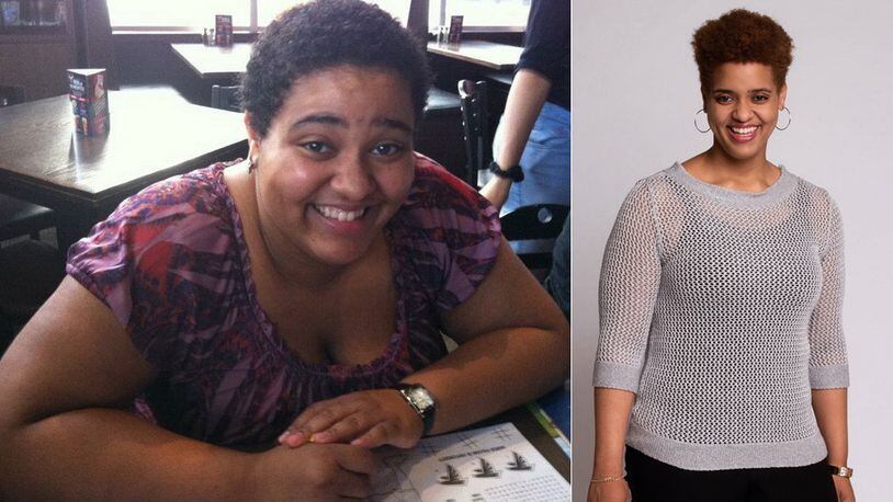 Jade Angela Moore of Norcross weighed 275 pounds, left, when she started going to the gym and working out. By this past June, right, she was down to 175 pounds.
