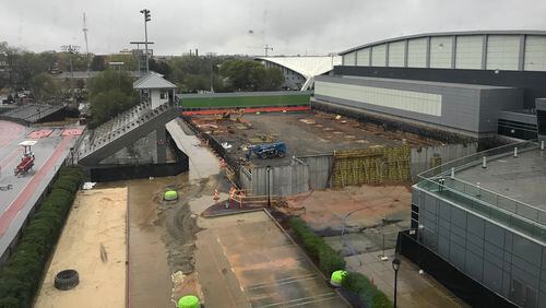 The view out of UGA Athletic Director Greg McGarity's window shows the $80 million football facility expansion at Butts-Mehre just coming out of the ground on Monday, March 23, 2020. (Photo by UGA's Greg McGarity)