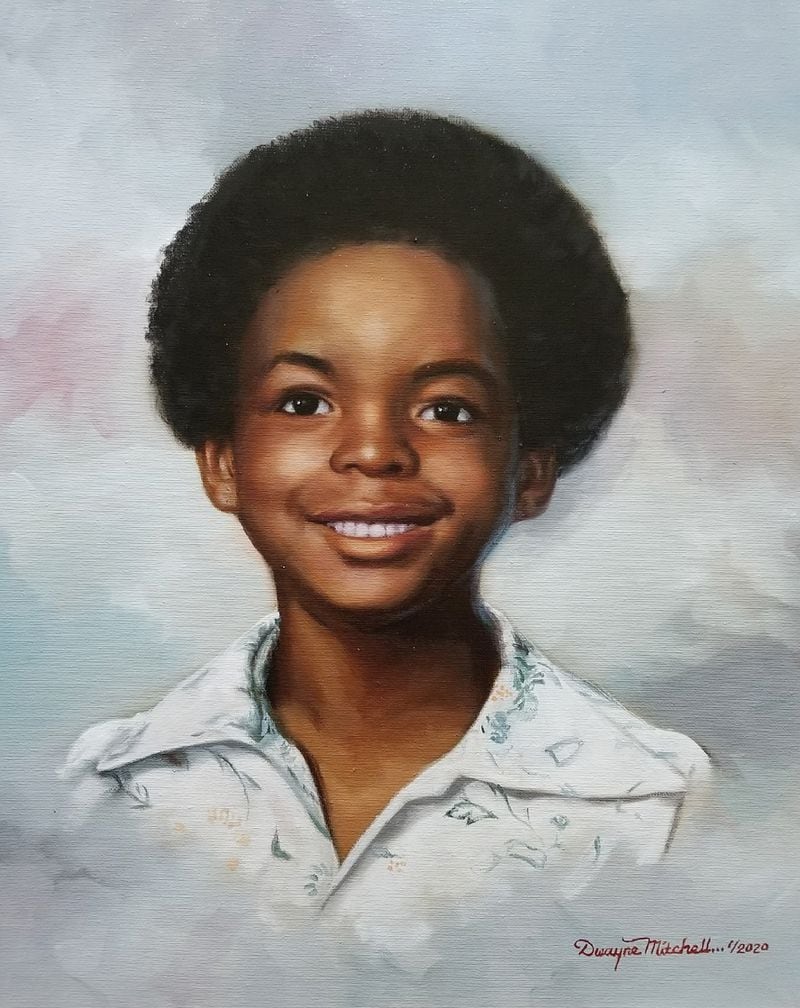 This portrait of Aaron Wyche is one of 30 included in the Atlanta Children's Memorial Project. Artist Dwayne Mitchell was commissioned to create portraits, one for each victim of the Atlanta Child Murders. The portraits are now on display at Hartsfield-Jackson International Airport. Aaron Wyche, age 10, disappeared on June 23, 1980. (Mayor's Office of Cultural Affairs)