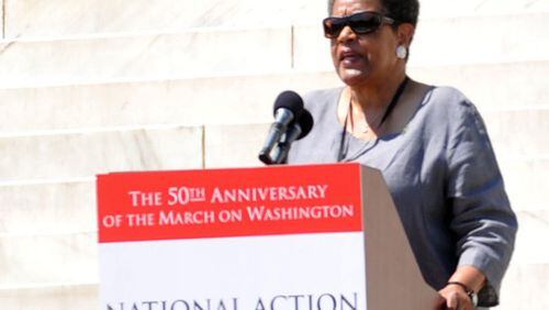 Myrlie Evers-Williams speaks on the 50th Anniversary of the March on Washington in front of the Lincoln Memorial, Saturday August 24, 2013. KENT D. JOHNSON / KDJOHNSON@AJC.COM