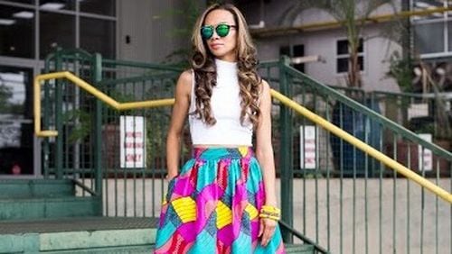 Brightly colored African print skirt
