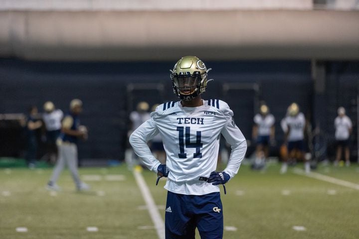 Jaylon King (14) stands during the first day of spring practice for Georgia Tech football at Alexander Rose Bowl Field in Atlanta, GA., on Thursday, February 24, 2022. (Photo Jenn Finch)
