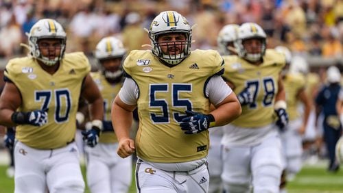 Georgia Tech center Kenny Cooper on the field for the Yellow Jackets' game against The Citadel on September 14, 2019 at Bobby Dodd Stadium. (Danny Karnik/Georgia Tech Athletics)