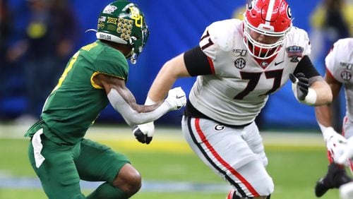 January 1, 2020 New Orleans: Cade Mays started at left tackle for Georgia against Baylor in the Sugar Bowl at the Superdome on Wednesday, January 1, 2020, in New Orleans.  He has since transferred to Tennessee. Curtis Compton ccompton@ajc.com
