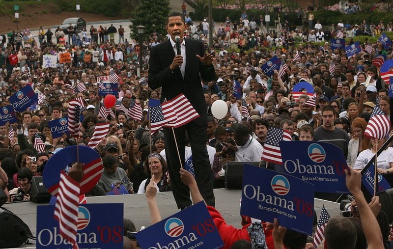APRIL 14, 2007: At the time of that 2007 visit to Georgia Tech, Obama was the junior senator from Illinois and was emerging as a challenger to Hillary Clinton for the Democratic nomination. (JOHNNY CRAWFORD / AJC staff)