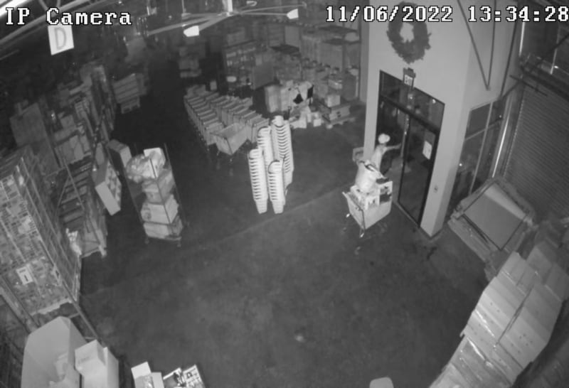 Surveillance cameras inside the Empty Stocking Fund's warehouse capture footage of the man who they say broke into the building multiple times and left with stolen Christmas gifts.
