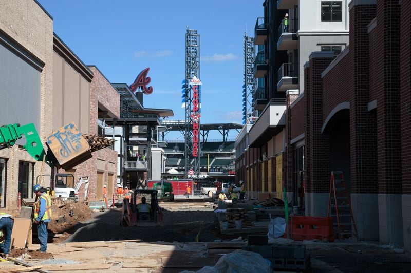 Here's what construction of the retail shops at The Battery Atlanta at the Braves' SunTrust Park looked like Feb. 23, 2017. (Steve Schaefer)