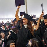 Graduates, faculty and parents gather for the 135 commencement address at Agnes Scott College in Decatur on Saturday, May 11, 2024 (Ben Hendren for The Atlanta Journal-Constitution)