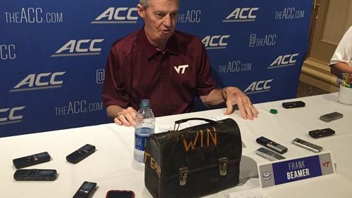 Frank Beamer understands he needs to do more of what the message on the lunchbox says: "Win." (Photo by Jeff Schultz, AJC)