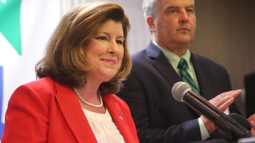 Karen Handel, the Republican candidate in the Sixth District runoff, and her husband Steve. thanks her supporters and her husband Steve. Curtis Compton,ccompton@ajc.com