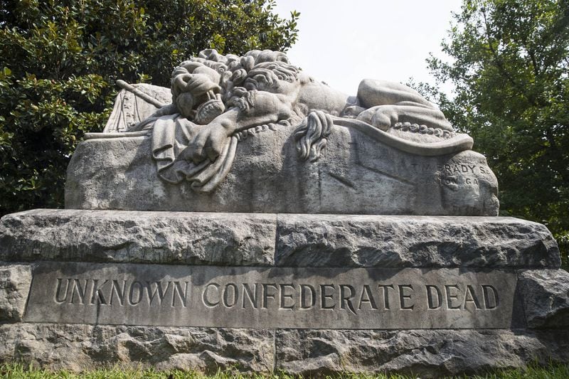 JULY 12, 2018 — The Lion of the Confederacy monument in Oakland Cemetery in Atlanta. (ALYSSA POINTER/ALYSSA.POINTER@AJC.COM)