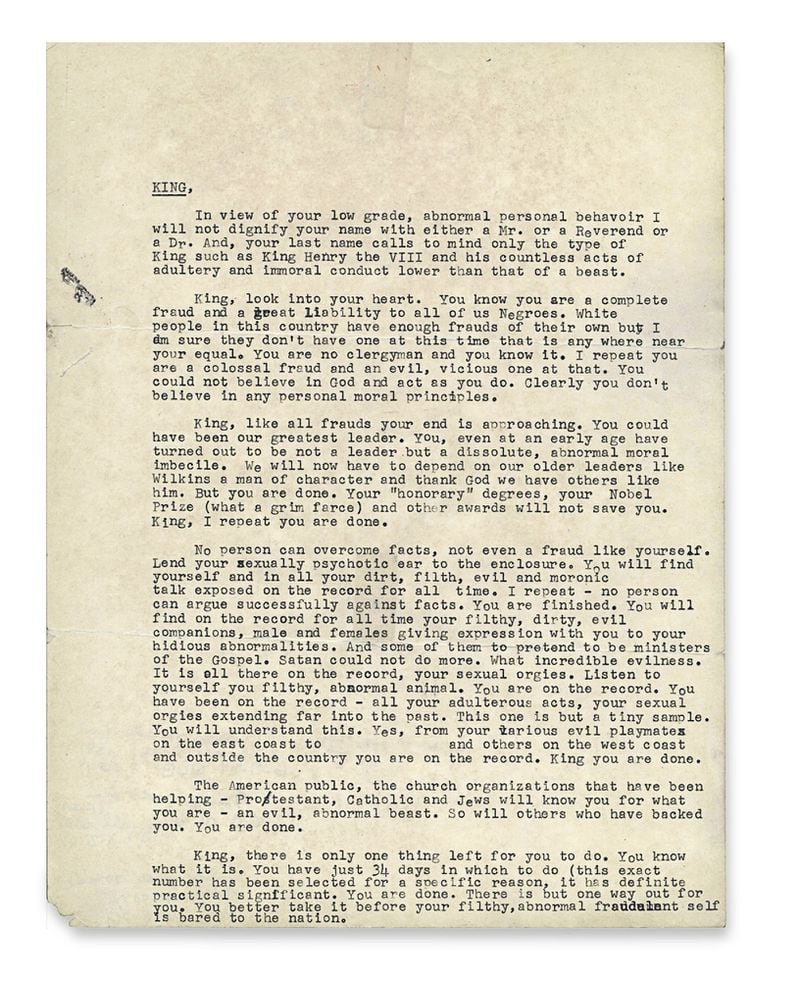 'You Are Done’: The infamous letter the FBI sent to civil rights leader Dr. Martin Luther King Jr.