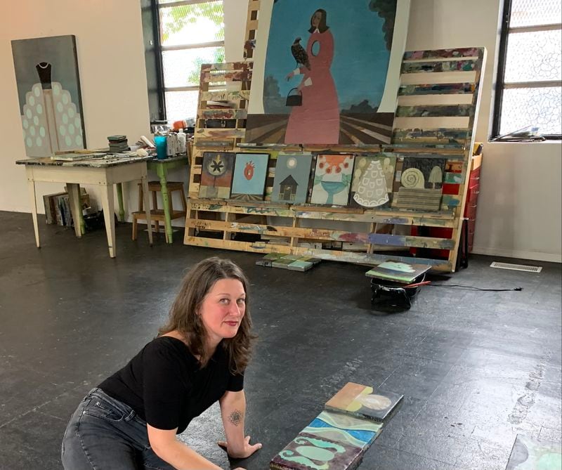 Artist Jeni Stallings in her Reynoldstown studio, where her work will be featured October 2 and 3 at an Open Studio Event.
Courtesy of Jeni Stallings