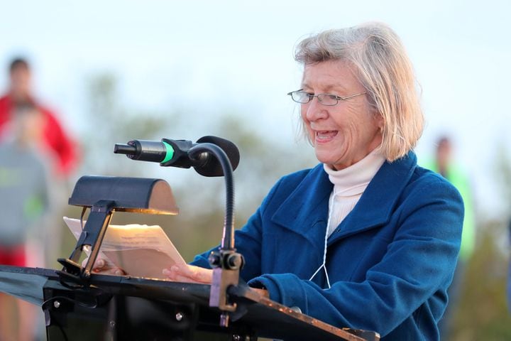 Libby Smith gives the scripture reading during the 76th annual Easter Sunrise Service on the top of Stone Mountain on Sunday, April 17, 2022. Miguel Martinez/miguel.martinezjimenez@ajc.com