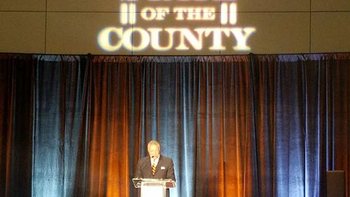 Fulton County Commission Chairman Robb Pitts gives the state of the county address Thursday at the Georgia World Congress Center. ARIELLE KASS / AKASS@AJC.COM