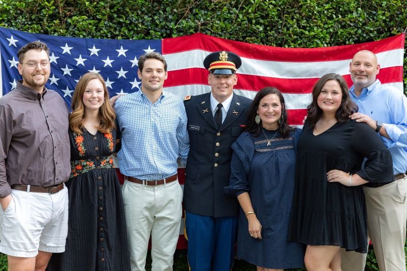 Roman was commissioned as a second lieutenant in the U.S. Army in May. L-R: Luke Simpson, Dana Simpson, Jake Simpson, Roman Simpson, Tricia Simpson, Emma Simpson and Jess Simpson.