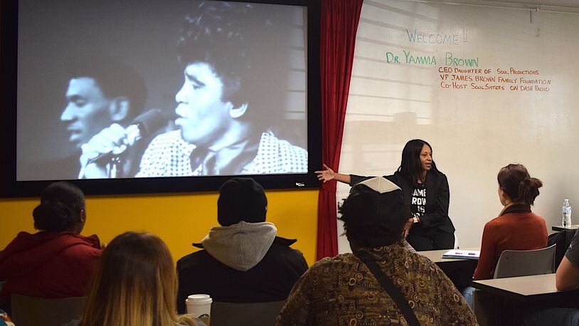 Dr. Yamma Brown, CEO of Daughter of Soul Productions, and the daughter of legendary recording artist James Brown, leads a class in the MEBUS program.