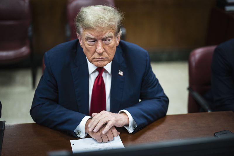 Former President Donald Trump is pictured in a Manhattan criminal court on Monday.