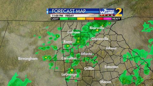 Rain is expected to continue Friday night, Channel 2 Action News meteorologist Katie Walls said.