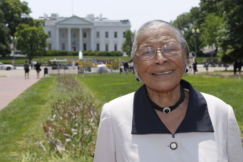 Recy Taylor stands in Lafayette Park after touring the White House in 2011. When Taylor was gang-raped by white men in 1944, her attackers were never arrested, despite being known to authorities. Fifteen years would pass before a 1959 case became the turning point in the long, horrible history of sexual violence against black women by white men. (Susan Walsh/AP File Photo)