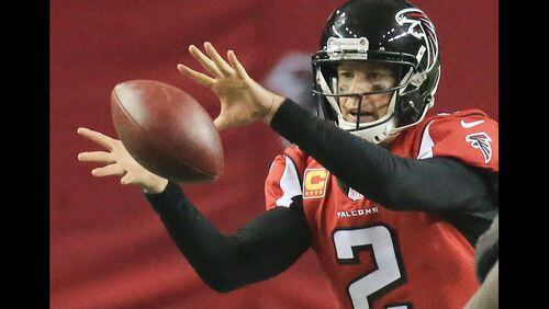 Falcons quarterback Matt Ryan had trouble handling the ball against the Buccaneers in a football game on Sunday, Nov. 1, 2015, in Atlanta. (Photo by Curtis Compton)