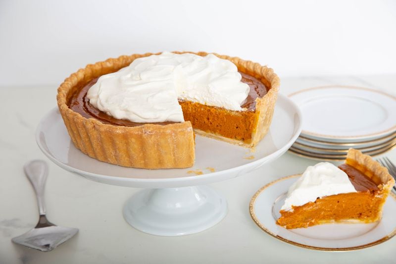 You can give your family a change from the usual pumpkin pie for Thanksgiving by serving them Chadwick Boyd's Roasted Carrot and Chai Pie with Bourbon Vanilla Whipped Cream. (Courtesy of Brooke Slezak)