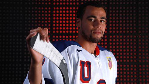 PARK CITY, UT - SEPTEMBER 25:  Ice Hockey player Jordan Greenway poses for a portrait during the Team USA Media Summit ahead of the PyeongChang 2018 Olympic Winter Games on September 25, 2017 in Park City, Utah.  (Photo by Tom Pennington/Getty Images)