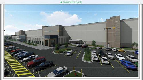 A rendering of the potential "Project Rocket" warehouse and distribution facility proposed near Stone Mountain in Gwinnett County.