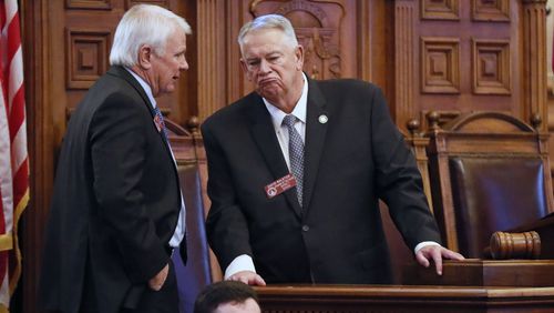 House Majority Leader Jon Burns (left) is in the running to succeed David Ralston (right), as Georgia's House Speaker. Rep. Barry Fleming is also in the running. (Bob Andres/AJC)
