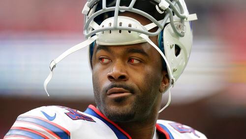 FILE - In this Oct. 25, 2015, file photo, Buffalo Bills defensive end Mario Williams stands on the field during the warm-up before an NFL game against the Jacksonville Jaguars at Wembley Stadium in Londo. The Bills released the high-priced defensive end on Tuesday, March 1, 2016. (AP Photo/Matt Dunham, File)
