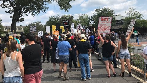 Counterprotesters decry racism and hate as they march as a rally billed as a pro-Trump event attracts white nationalists and supremacists Saturday, Sept. 14, 2019, in Dahlonega. (Photo: Rosalind Bentley/AJC)