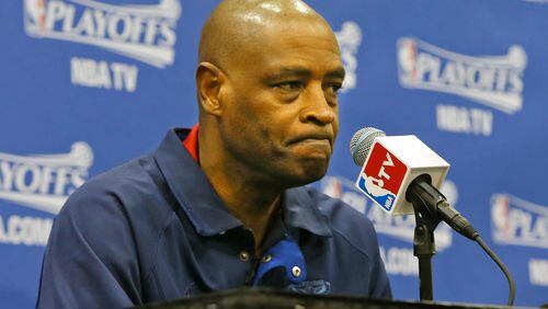 Hawks head coach Larry Drew stresses the seriousness of the situation during his pregame press conference before a must win game 6 against the Pacers on Friday, May 3, 2013, in Atlanta.