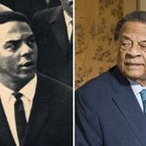 Andrew Young in !965 in Selma, Ala. (left); and in 2018 at the Atlanta History Center. (Library of Congress; Alyssa Pointer/AJC)