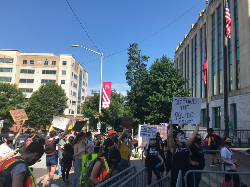 Protesters out Atlanta City Hall on Friday, June 19, 2020. 